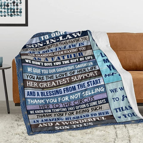 To Son in Law Gift Blanket Birthday Gift Ideal for Son-in-Law Throw from Mother in Law Blankets Soft Warm 50" X 60"