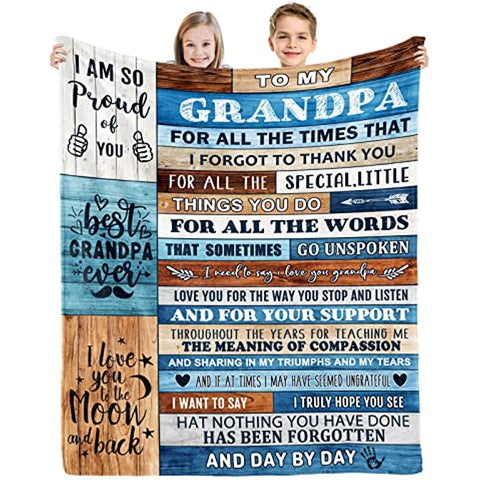 Grandpa Gifts Throw Blanket, Father's Day,Birthday Gifts for Grandpa, Best Grandpa Gifts from Grandchildren,Great Retirement Gift Super Soft Light Weight Couch Bed Christmas Throw Blanket 60'' x 50''