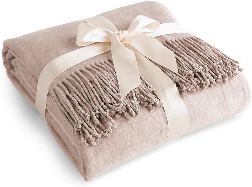 Luxury Pure 100% Mulberry Silk Throw, Genuine Natural 100% Silk Oversized Super Soft Plush Blanket in Ivory or Beige (Grey)