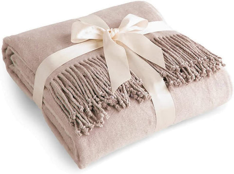 Luxury Pure 100% Mulberry Silk Throw, Genuine Natural 100% Silk Oversized Super Soft Plush Blanket in Ivory or Beige (Grey)