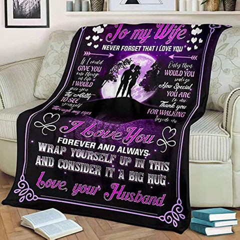 To My Wife Blanket from Husband, Cozy Super Soft Plush Fleece Throw Blanket with Quotes, for Birthday, Anniversary and Valentine's Day (60x80 inches)