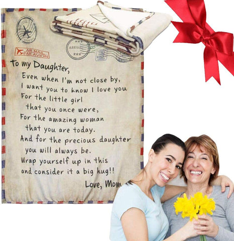 to My Daughter Blankets from Mom Daughter Gifts Letter Printed Throw Fleece Blankets Birthday Gifts Thanksgiving Day Holiday Blanket for Bed Couch Living Room (Mom, 60”x80“)