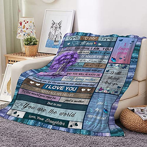 to My Mom Blanket Gift from Daughter Son 60x50 Inches | I Love You Mom Inspirational Letter Printed on Throw Blankets | Gifts for Her Birthday Anniversary Mothers Day Thanksgiving Christmas