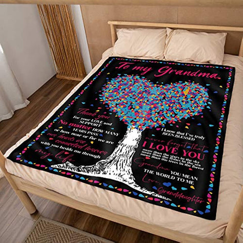 Mothers Day Birthday Gifts for Grandma from Granddaughter, Grandma Gift Mother's Day Soft Bed Grandma Blanket