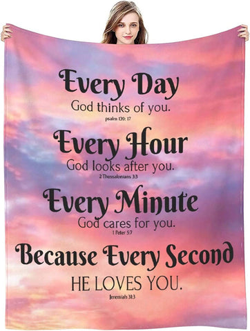 Bible Blanket Christian Gifts for Women, Religious Blanket with Inspirational Verse Thoughts and Prayers-Scripture Blanket Catholic Gifts Birthday Gifts Spiritual Gifts for Women