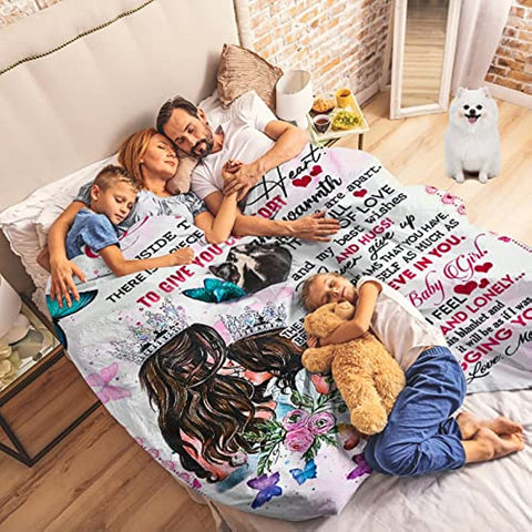 To My Daughter's Blanket from Mom, Pink Rose Flannel Sublimation Throw Blanket from Daughter Girls,60x50 inches