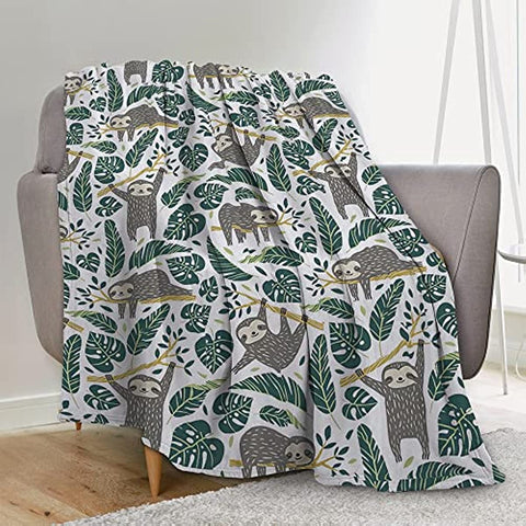 Sloth Blanket, Soft Sloth Throw Blanket for Adults Kids, Cozy Fleece Flannel Quilt for Boys Girls Lightweight Warm Travel Couch Bed Blankets, Green 40"X50"