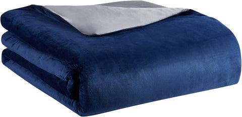 Cooling Bamboo & Cozy Velvet Dual-Sided Duvet for Weighted Blankets (80''x87'') - Blue Grey Print