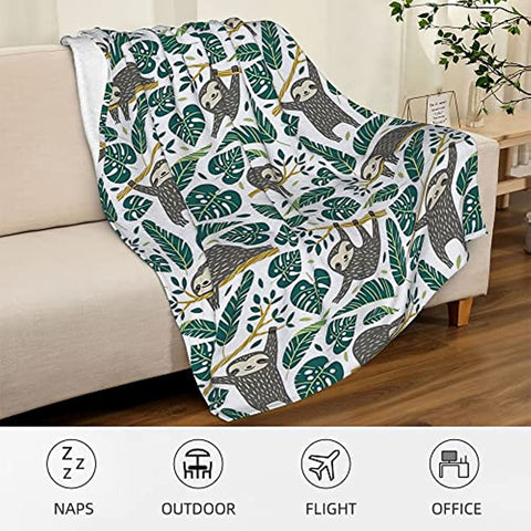 Sloth Blanket, Soft Sloth Throw Blanket for Adults Kids, Cozy Fleece Flannel Quilt for Boys Girls Lightweight Warm Travel Couch Bed Blankets, Green 40"X50"