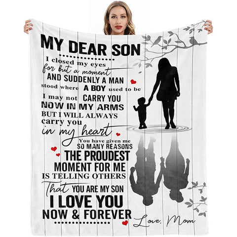 Gifts for Son from Mom Fathers Day Birthday Gifts to My Son Blanket Boys Christmas Valentines Day Gifts for Him Love Son Letters Printed Soft Flannel Fleece Blanket for Bed Couch 60" x 50"