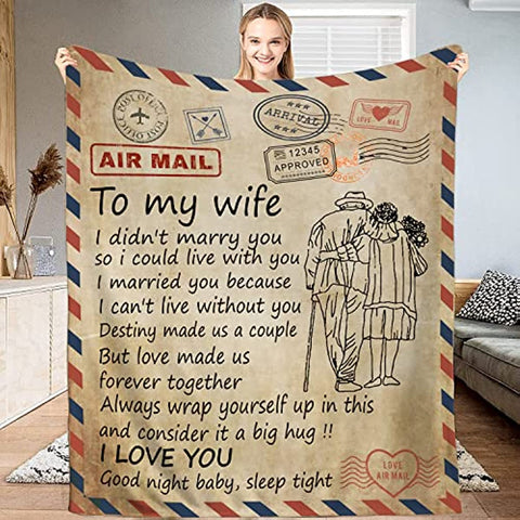 Wife Gifts Blanket, My from Husband, to Blanket Letter Personalized for Her Wedding Anniversary Romantic Throw Husband,Birthday Letter to Wife Blanket Large (60x80 inches)