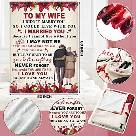 Gifts for Wife from Husband to My Wife Blanket Valentines Day Gifts for Her Wife Valentines Day Gifts Wedding Anniversary Romantic Gifts Wife Gifts for Birthday Gift Mother's Day 60 x 50 Inch (Floral)