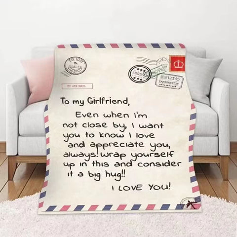 Valentines Day Gifts for Girlfriend Women I Love You Letters Blanket with Card, Birthday Present for Girl Friend Soft Fleece Throw Blanket 50”x 60”