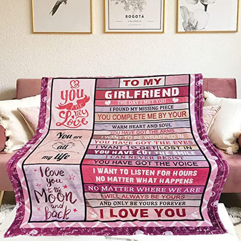 To My Girlfriend Blanket, Valentine's Day Gifts for Girlfriend, Girlfriend Birthday Gifts, Romantic Gifts for Her Girlfriend, Girlfriend Gifts, Soft Flannel Throw Blankets 50"x60"