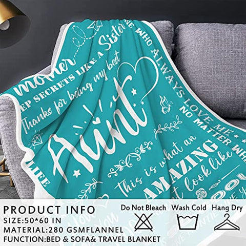 Aunt Gifts for Mothers Day, Throw Blanket, Gifts for Aunt on Mothers' Day, Aunt Gifts, Gifts for Aunt from Niece Nephew, Soft Teal Blanket 50 X 60, Auntie Aunt Gifts from Niece Nephew, Gifts for Aunt