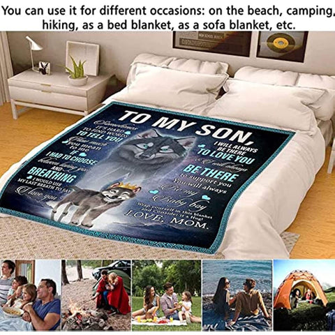 Son Gifts Blanket,to My Son Personalized Blanket from Mom, Birthday Gifts for Son from Mom, Son Graduation Gifts from Mom for Him(B-50 * 60in)