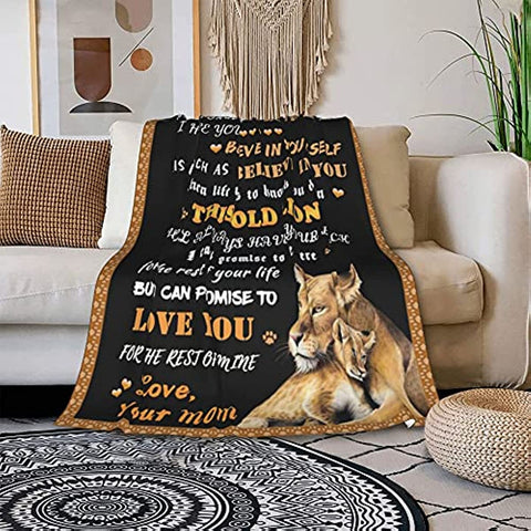 To My Son Blanket from Mom Love Letter Lion Son Gifts Soft Cozy Personalized Flannel Throw Blankets with Customized Pictures Fits Couch Sofa Bedroom for Birthday Christmas Thanksgiving 50"x60"