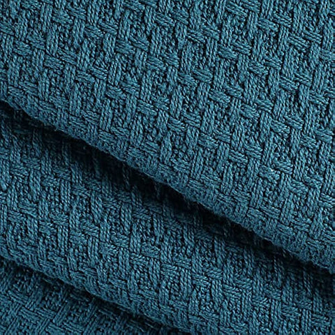 100% Cotton Breathable Blanket Full - Queen Size, Thermal , Perfect for Layering Any Bed for All Season, Teal Green