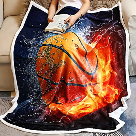 Basketball Blanket Sport Ball Throw Red Flame Teens' Basketball Fans Gifts Blanket Soft Cozy 50"X60" Blanket for Couch Sofa Travel Living Room Bedroom