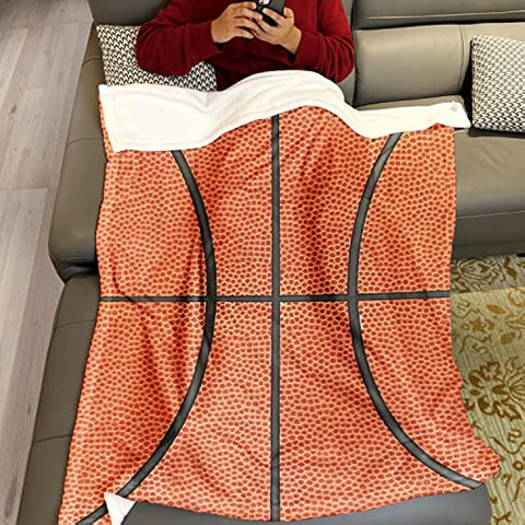 Sports Fleece Blanket 50" x 60" Basketball Texture Lightweight Fuzzy Cozy Soft Warm Throw for Man Boy Teen, Air Conditioning