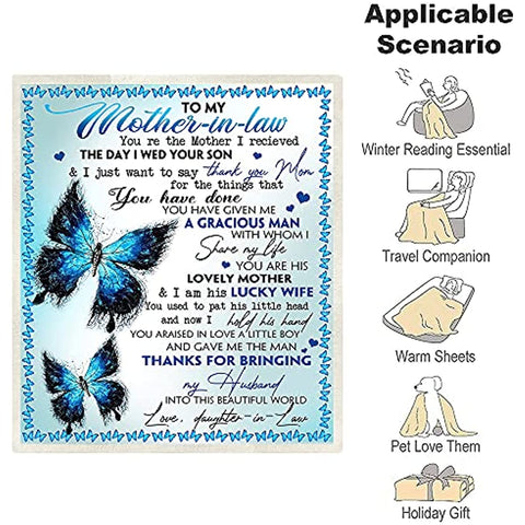 Mother in Law Gifts from Daughter in Law- Mothers Day Birthday Butterfly Blanket Gifts for Mother in Law-Mom Gifts Soft Throw Blankets for Couch Bedroom
