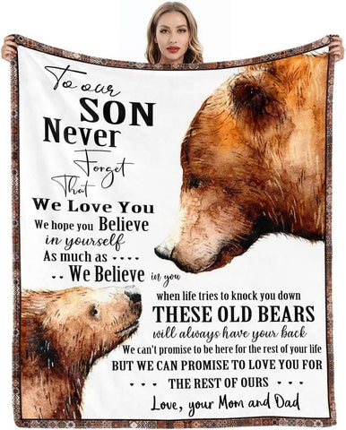 Gifts for Son from Mom Fathers Day Birthday Gifts to My Son Blanket Boys Christmas Valentines Day Gifts for Him Love Son Letters Printed Soft Flannel Fleece Blanket for Bed Couch 60" x 50"