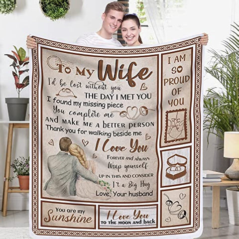 Gifts for Her for Wife, to My Wife Soft Throw Blanket Wife Gifts from Husband for Anniversary, Romantic Gifts - I Love You Gifts(60” x 50”)