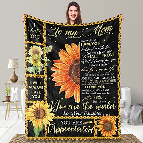Mother Day Birthday Gifts for Mom- Gifts for Mom Throw Blanket,Mom Gifts,Gifts for Mom from Daughter,Mom Gifts from Daughter Sunflower Warm Blanket…
