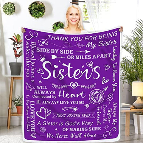 Sisters Gifts from Sister Blanket, Sister Gifts Throw Blanket, Sister Birthday Gifts from Sister, Gifts for Sister Soft Blanket, Big Sister Gift, Soft Purple Blanket 50" X 60"