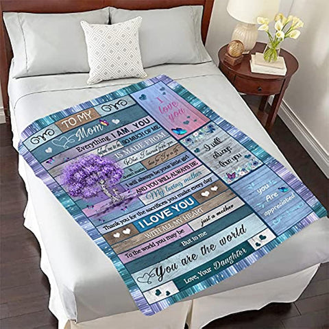 to My Mom Blanket Gift from Daughter Son 60x50 Inches | I Love You Mom Inspirational Letter Printed on Throw Blankets | Gifts for Her Birthday Anniversary Mothers Day Thanksgiving Christmas