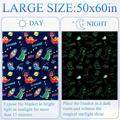 Dinosaur Blanket Gifts for 1-10 Year Old Boys,Dino Soft Kids Blankets,Dino Party Blankets,Luminous Toys Birthday Christmas Halloween Thanksgiving Easter Gifts,60 x 50in