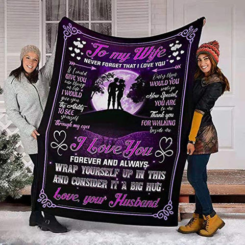 To My Wife Blanket from Husband, Cozy Super Soft Plush Fleece Throw Blanket with Quotes, for Birthday, Anniversary and Valentine's Day (60x80 inches)