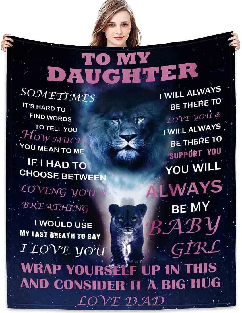 Daughter Gift from Dad Birthday Gifts from Lion Father Blanket to My Daughter Romantic Christmas Birthday Gifts Love Letter for Her Lightweight Flannel Blanket for Bed Sofa