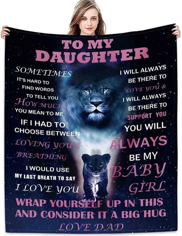 Daughter Gift from Dad Birthday Gifts from Lion Father Blanket to My Daughter Romantic Christmas Birthday Gifts Love Letter for Her Lightweight Flannel Blanket for Bed Sofa