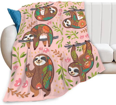 Cute Sloth Blanket Super Soft Fleece Sloth Throw Blanket for Kids Adults, Warm Cozy Plush Cartoon Sloth Blanket for Women Gifts Couch Sofa 40x50in