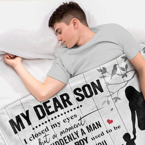 Gifts for Son from Mom Fathers Day Birthday Gifts to My Son Blanket Boys Christmas Valentines Day Gifts for Him Love Son Letters Printed Soft Flannel Fleece Blanket for Bed Couch 60" x 50"