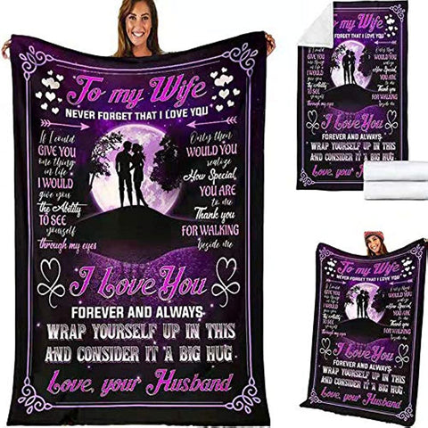 To My Wife Blanket from Husband, Cozy Super Soft Plush Fleece Throw Blanket with Quotes, for Birthday, Anniversary and Valentine's Day (60x80 inches)