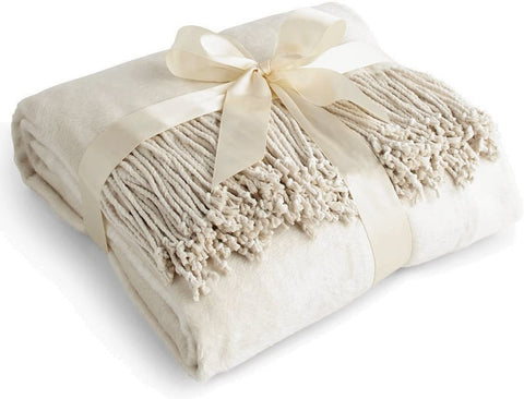 Luxury Pure 100% Mulberry Silk Throw, Genuine Natural 100% Silk Oversized Super Soft Plush Blanket in Ivory or Beige (Grey)