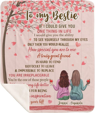 Best Friend Blanket Custom Name - Customized to My Bestie I Love You Throw. Personalized Birthday Friendship Gift for Women, Teen Girls, Besties, Sister - Long Distance BFF Gift (Pink, Fleece)