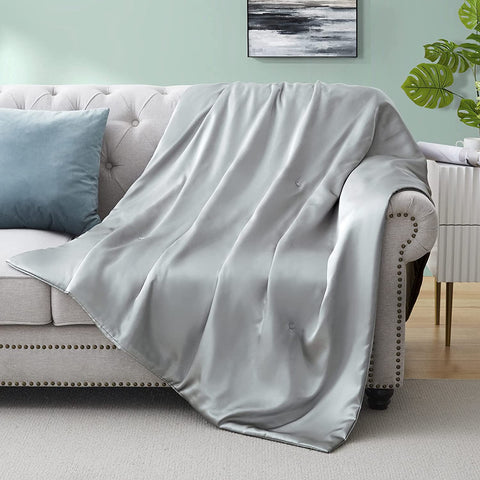 Silk Throw Blanket - Black Cooling Packable Satin Blanket for Couch, Bed, Camping, Outdoor, Travel, Car - Super Soft Lightweight Cozy Blanket(50'' x 60'', Black)