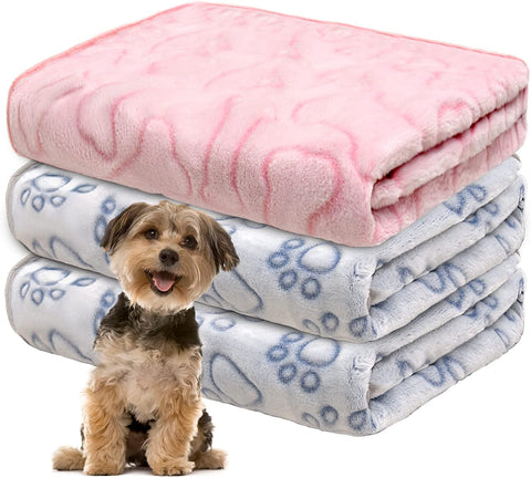 1 Pack 3 Dog Blankets for Medium Dogs, Soft Fleece Dog Blanket Fluffy Pet Blanket Warm Sleep Mat Grey Cute Paw Print Puppy Cat Blanket, Flannel Throw for Washable Dog Bed, Blanket for Dogs, 41"X31"