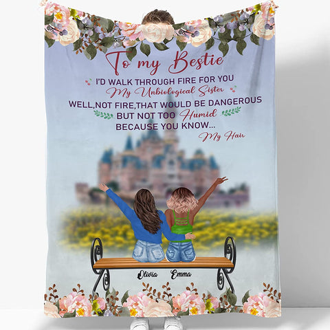 to My Bestie Best Friend Blanktet Besties, Women, Girls Personalized Name Best Friend Throw Blanket with Hairstyles for BFF, Special Friends Birthday Gifts Blanket