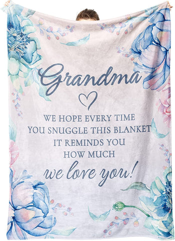 Blanket Gifts for Grandma, Grandma Birthday Gifts, Mother‘s Day Gifts for Grandma from Granddaughter Grandchildren, We Love You Cozy Throw Blankets Present 50" x 60"
