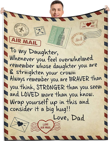 Airmail To My Daughter Blanket From Dad,Daughter Birthday Gifts Ideas,Birthday Gifts For Daughter Adult,Daughter Gifts From Dad,Daughter Gifts For Christmas,Sherpa Fleece Blanket 50"X60"