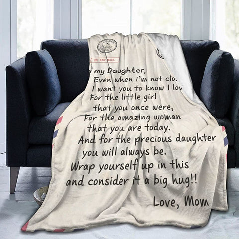 Fleece Blanket to My Daughter Letter Printed Quilts Mom for Daughter's Air Mail Blanket Positive Encourage and Love Daughter's Flannel Blanket Gifts (40 * 50 inch,22)
