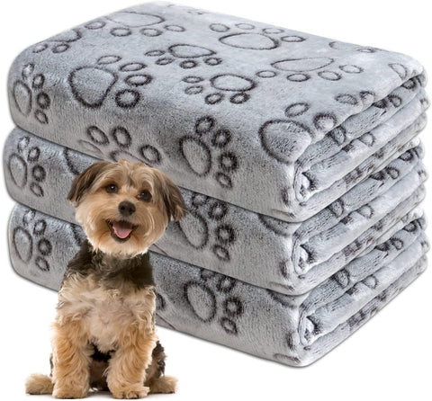 1 Pack 3 Dog Blankets for Medium Dogs, Soft Fleece Dog Blanket Fluffy Pet Blanket Warm Sleep Mat Grey Cute Paw Print Puppy Cat Blanket, Flannel Throw for Washable Dog Bed, Blanket for Dogs, 41"X31"