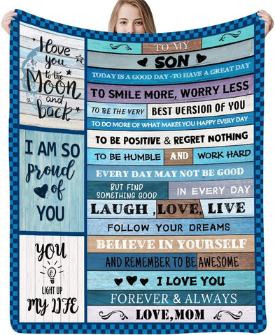to My Son Blanket from Mom Ultra Soft Lightweight Blanket with Warm Words Cozy Flannel Blanket Gifts for Back to School Christmas Birthday Thanksgiving Throw(40'' x 50'')