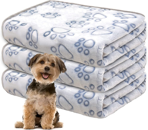 1 Pack 3 Dog Blankets for Medium Dogs, Soft Fleece Dog Blanket Fluffy Pet Blanket Warm Sleep Mat Grey Cute Paw Print Puppy Cat Blanket, Flannel Throw for Washable Dog Bed, Blanket for Dogs, 41"X31"