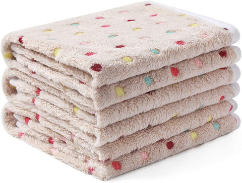 1 Pack 3 Blankets Super Soft Cute Dot Pattern Pet Blanket Flannel Throw for Dog Puppy Cat Beige/Brown/Pink Small
