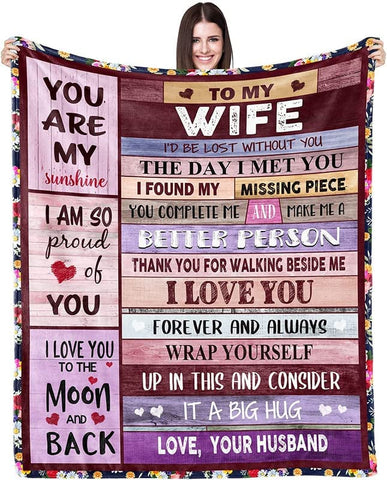 Blanket Gifts for Wife Romantic Anniversary Birthday Gifts for Wife Her I Love You Fleece Throws Blankets Presents for Wife from Husband to My Wife Warm Gifts for Christmas Valentine's Mother's Day
